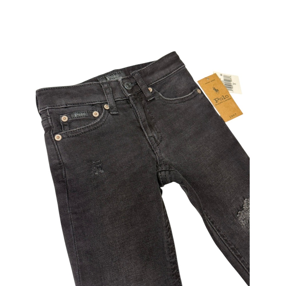 Polo Ralph Lauren Girls 3T Tompkins HR Skinny Black Distressed Jeans NWT